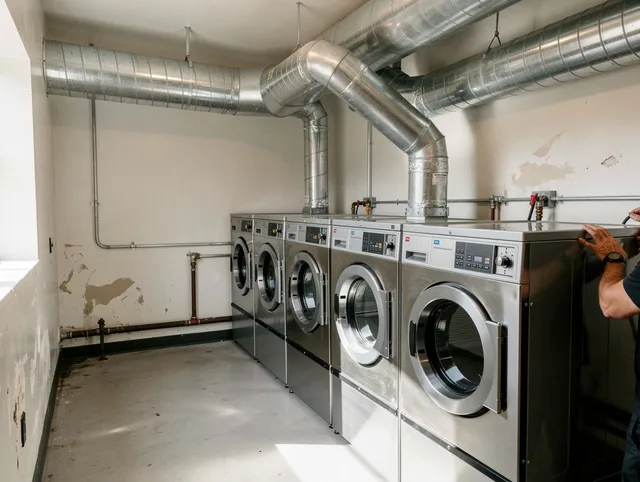 New Albany Dryer Vent Cleaning team performing large-scale commercial dryer vent cleaning in New Albany