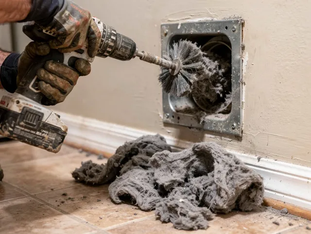 Certified New Albany Dryer Vent Cleaning technician performing dryer vent cleaning in New Albany
