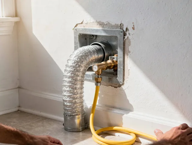 New Albany Dryer Vent Cleaning certified technician performing specialized gas dryer vent cleaning in New Albany